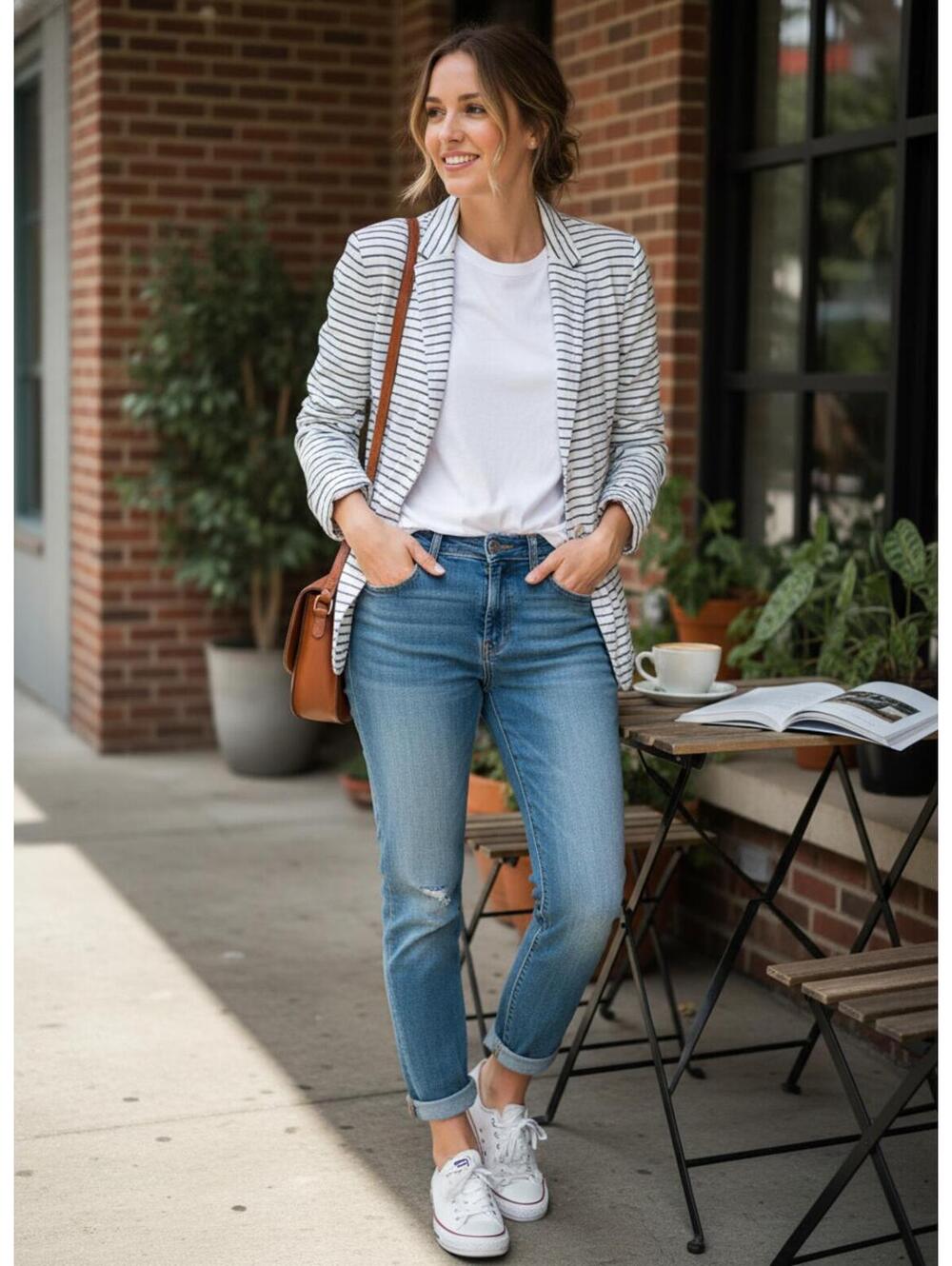 Gap Academy Blazer 6 White Navy Striped Cotton Casual